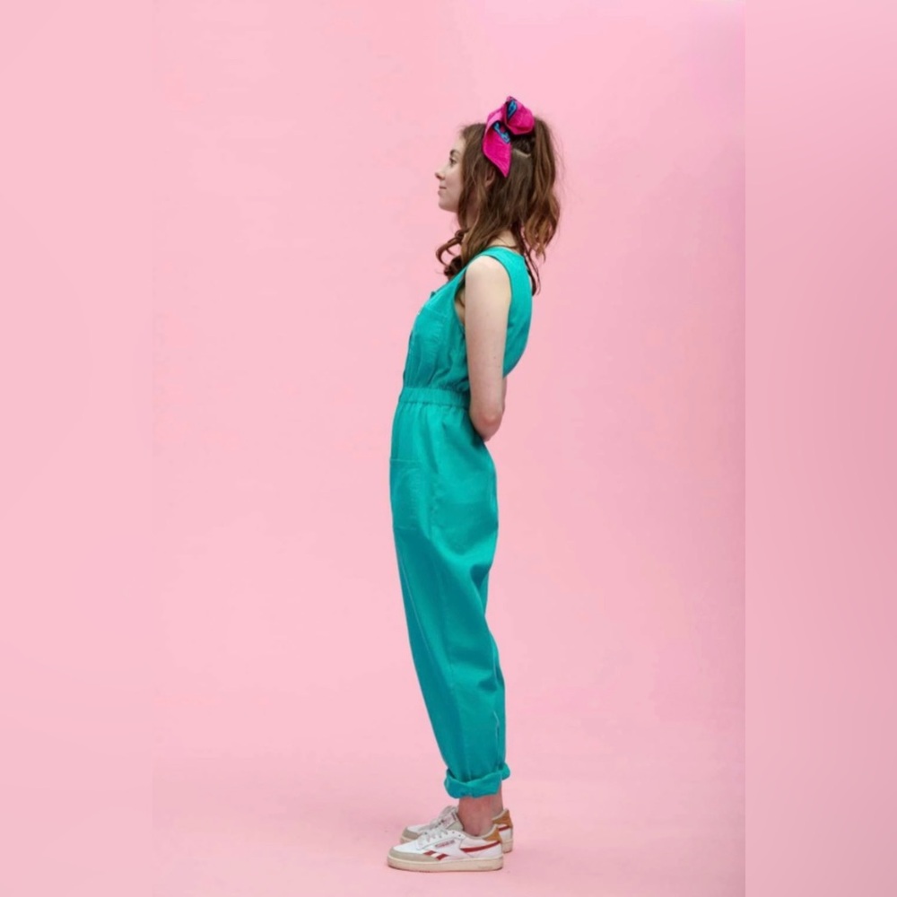 Juni Organic Twill Boilersuit In Turquoise - Picture 5 of 5